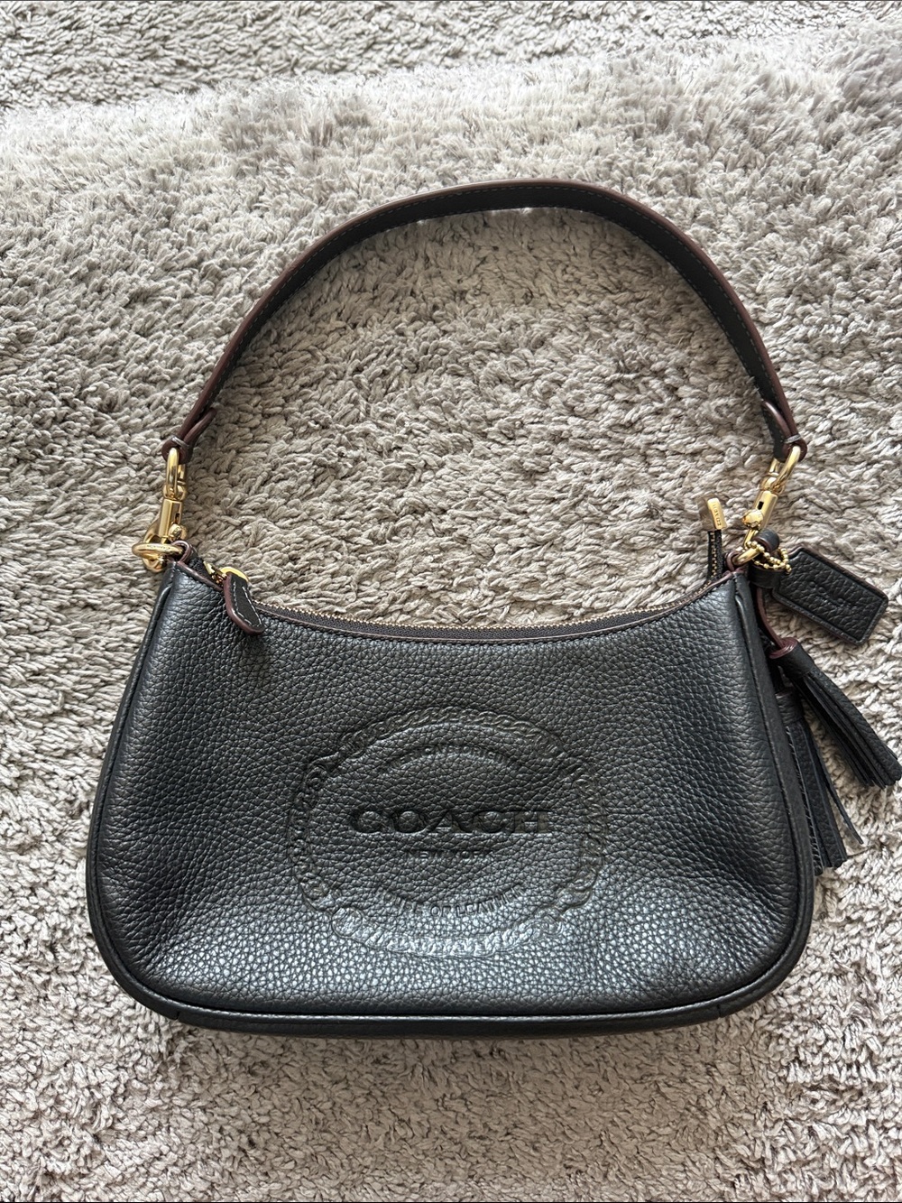 Coach Black Pebbled Leather Shoulder Bag with Gold Hardware